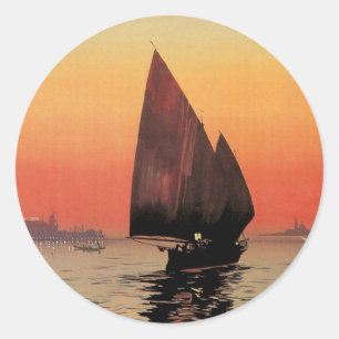 Vintage Travel, Boats at Excelsior Palace Venice Classic Round Sticker