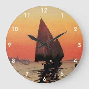 Vintage Travel, Boats at Excelsior Palace Venice Large Clock
