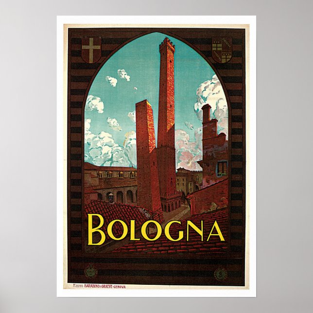 Vintage Travel Bologna Italy Poster (Front)