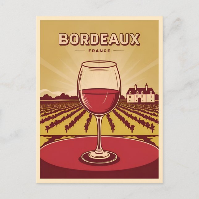 Vintage Travel Bordeaux France Vineyard Landscape Postcard (Front)