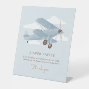 Vintage Travel Boy Baby Shower Diaper Raffle Pedestal Sign