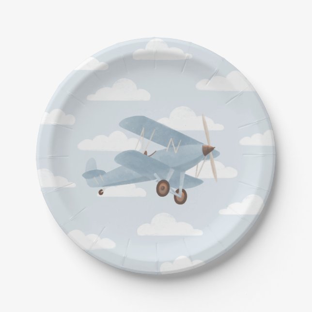 Vintage Travel Boy Baby Shower Paper Plate (Front)
