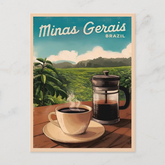 Vintage Travel Brazil Coffee Farm Retro Scenic Postcard (Front)
