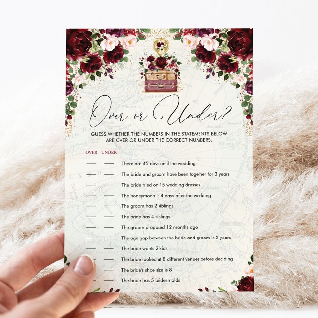 Vintage Travel Bridal Shower Game Over Under Card (Creator Uploaded)