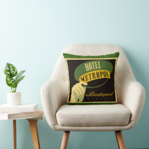 Vintage Travel Budapest Hungary Bellhop Hat Cushion