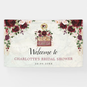 Vintage Travel Burgundy Blush Floral Bridal Shower Banner