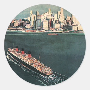 Vintage Travel by Cruise Ship to New York City Classic Round Sticker