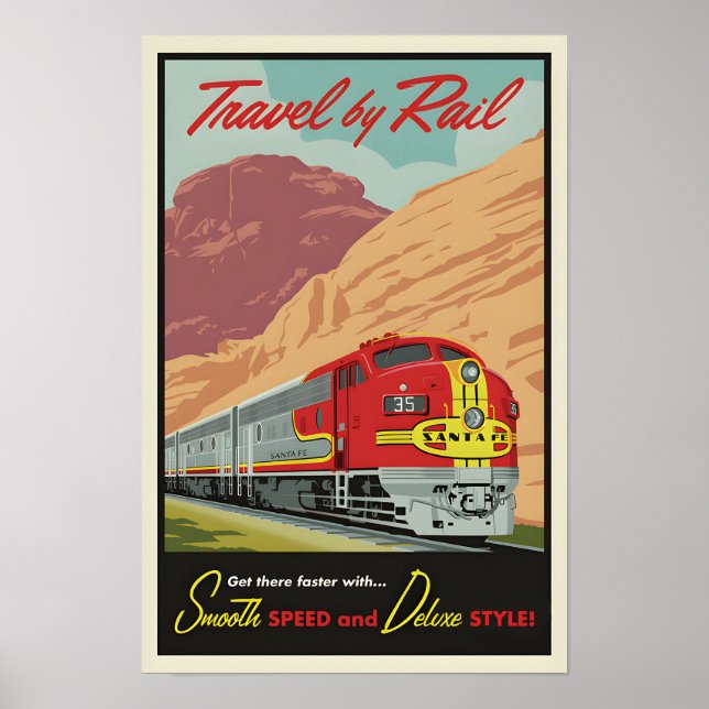 Vintage Travel by Rail Poster Poster (Front)