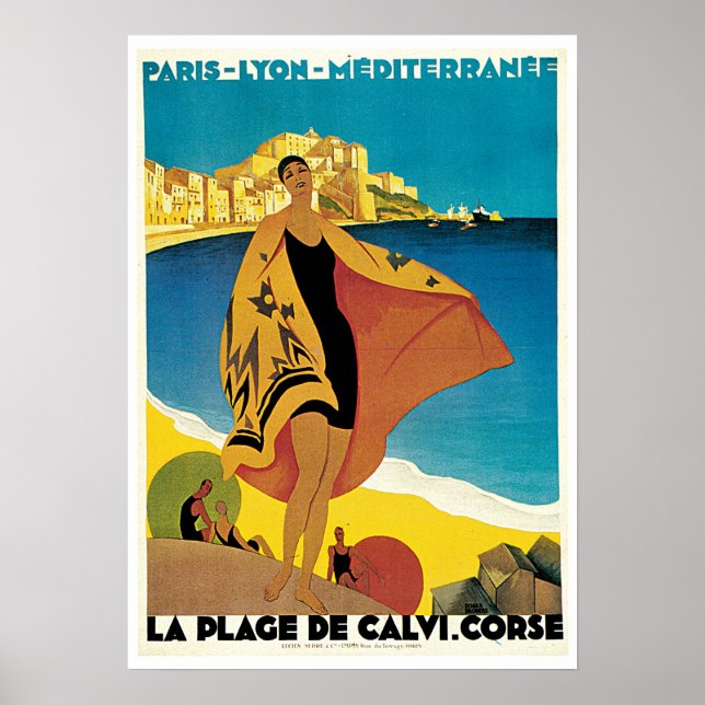 Vintage Travel, Calvi France Beach Poster (Front)