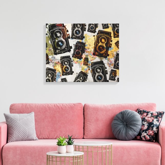 Vintage Travel Camera Pattern Canvas Print (Insitu(LivingRoom))