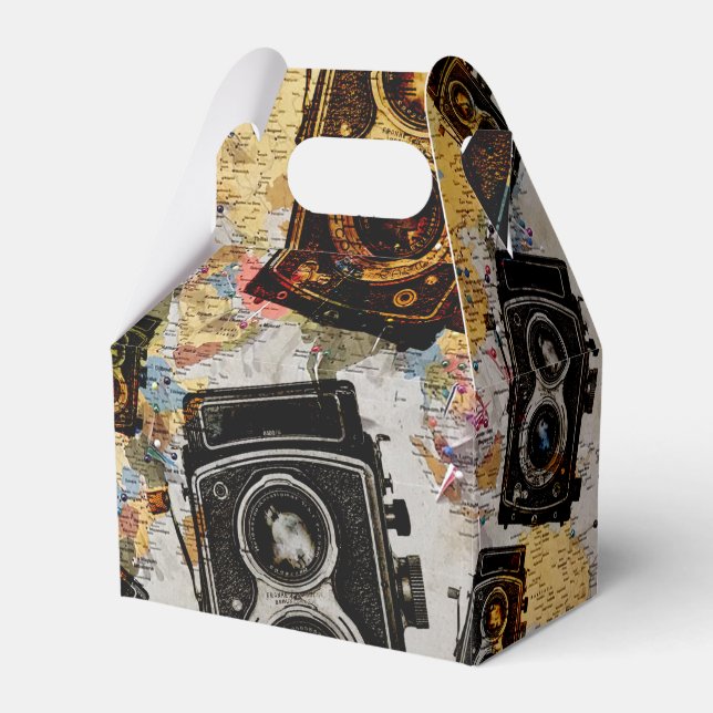 Vintage Travel Camera Pattern Favour Box (Front Side)