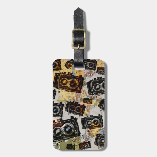 Vintage Travel Camera Pattern Luggage Tag (Front Vertical)