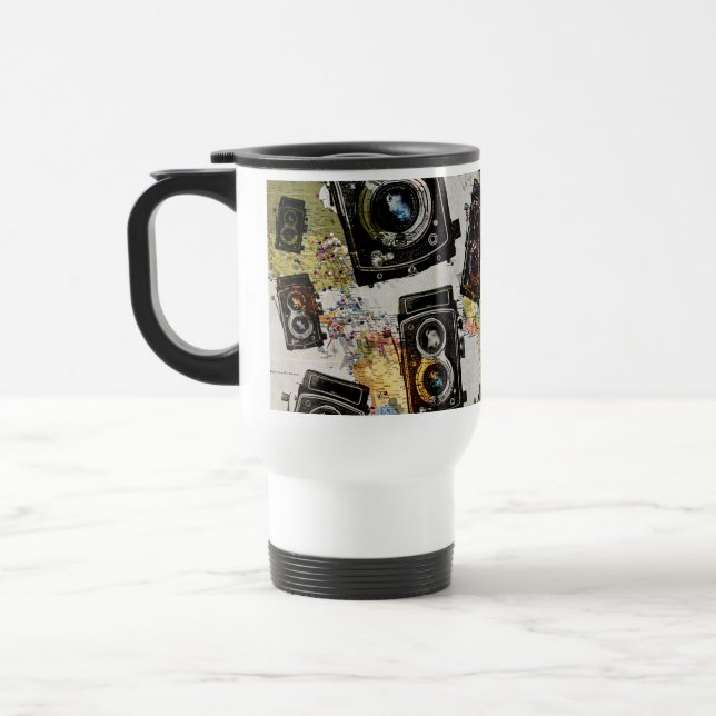 Vintage Travel Camera Pattern Mug (Left)