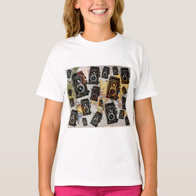 Vintage Travel Camera Pattern T-Shirt (Front)