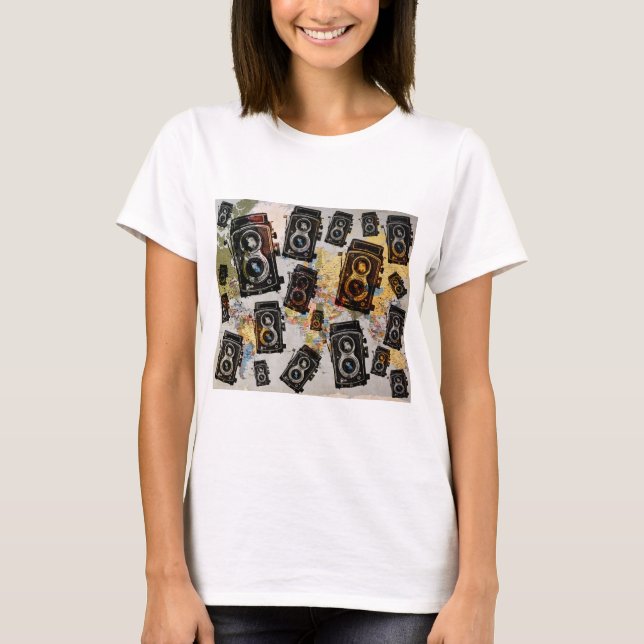 Vintage Travel Camera Pattern T-Shirt (Front)