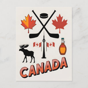 Vintage Travel Canada National Icons Vector Style  Postcard