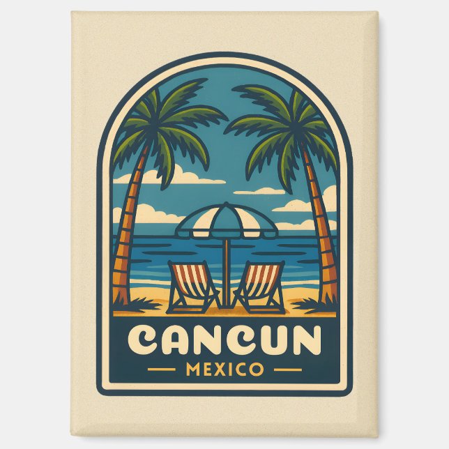 Vintage Travel Cancun Mexico Beach Seaside Retro Magnet (Front)