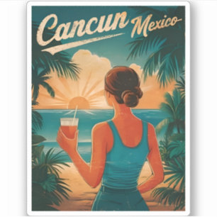 Vintage Travel Cancun Mexico Seaside Retro Scenic