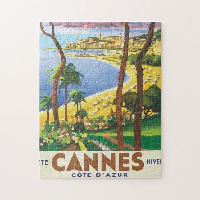 Vintage Travel Cannes Beach Scene Jigsaw Puzzle (Vertical)