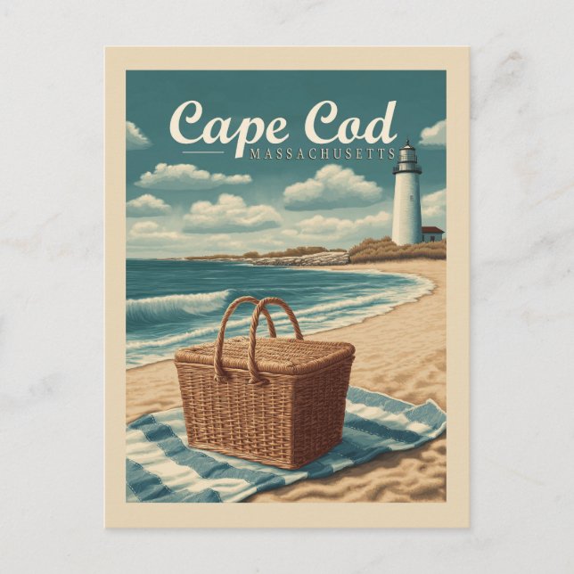 Vintage Travel Cape Cod Massachusetts Beach Retro Postcard (Front)
