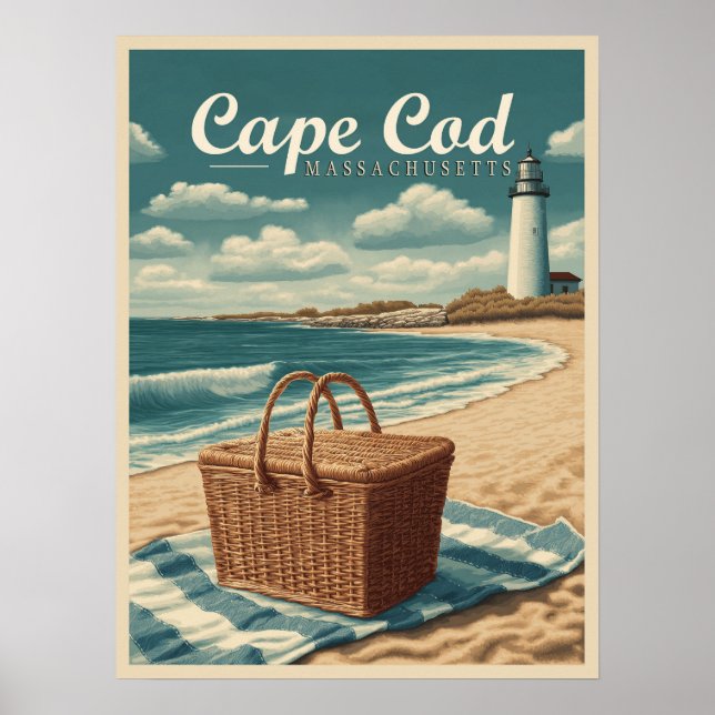 Vintage Travel Cape Cod Massachusetts Beach Retro Poster (Front)