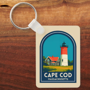 Vintage Travel Cape Cod Nauset Lighthouse Retro Key Ring