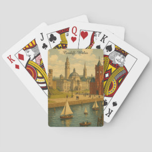 Vintage Travel Cardiff, Wales Landmarks Retro Playing Cards