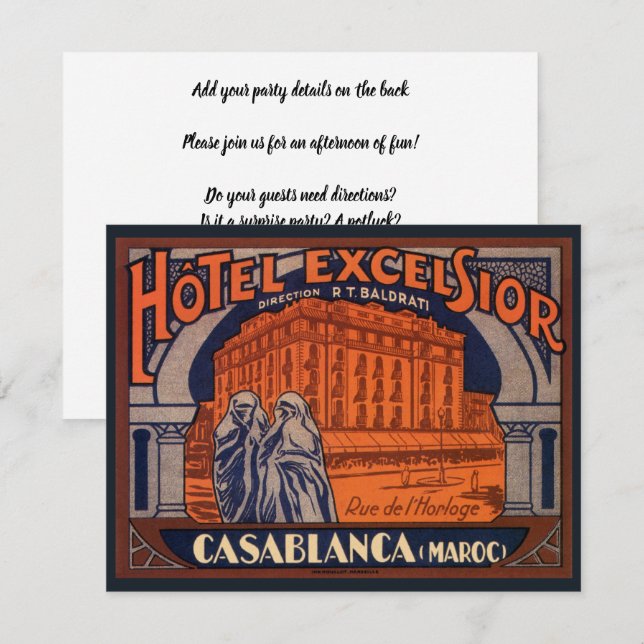 Vintage Travel, Casablanca in Morocco, Africa Invitation (Front/Back)