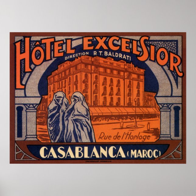 Vintage Travel, Casablanca in Morocco, Africa Poster (Front)