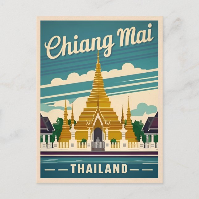 Vintage Travel Chiang Mai Thailand Retro Graphic Postcard (Front)