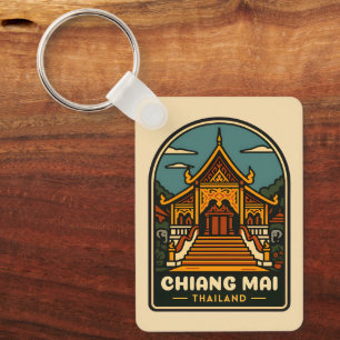 Vintage Travel Chiang Mai Thailand Retro Key Ring