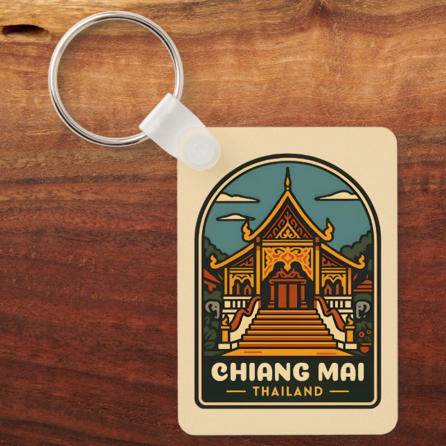 Vintage Travel Chiang Mai Thailand Retro Key Ring (Front)