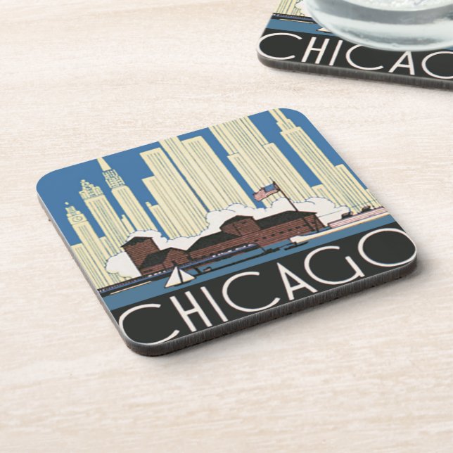 Vintage Travel Chicago Has Everything City Skyline Coaster (Left Side)