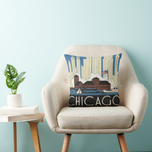 Vintage Travel Chicago Has Everything City Skyline Cushion