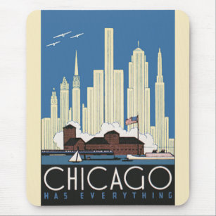 Vintage Travel Chicago Has Everything City Skyline Mouse Mat