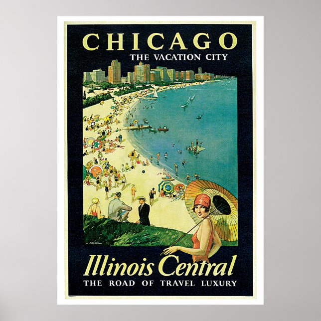 Vintage Travel Chicago Illinois America Poster (Front)