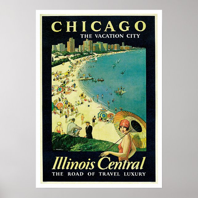 Vintage Travel Chicago Illinois Central Poster (Front)