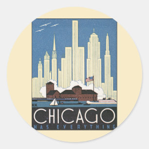 Vintage Travel Chicago Illinois Skyscraper Skyline Classic Round Sticker