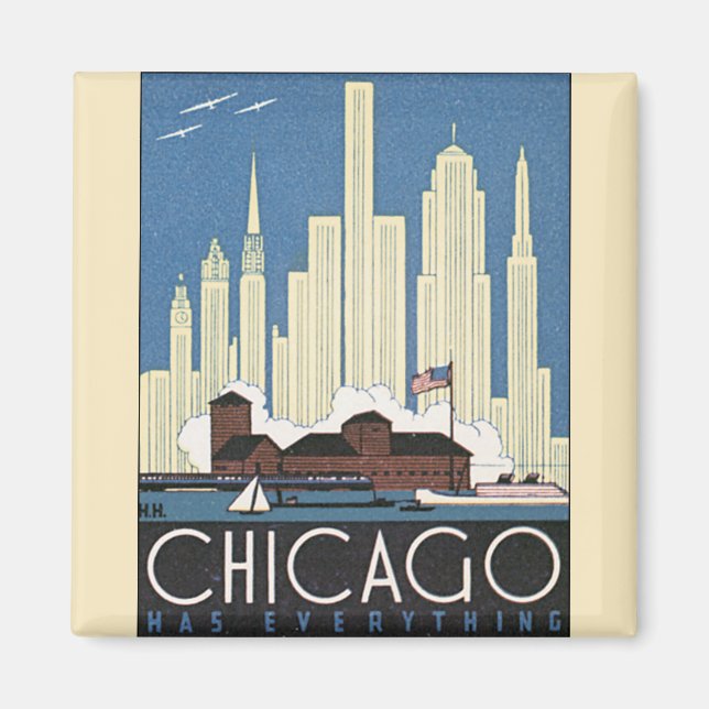 Vintage Travel Chicago Illinois Skyscraper Skyline Magnet (Front)