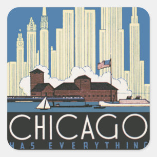 Vintage Travel Chicago Illinois Skyscraper Skyline Square Sticker