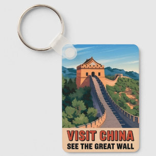 Vintage Travel China Great Wall Retro Landscape Key Ring