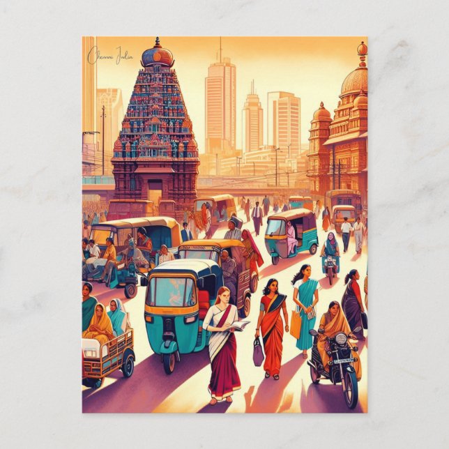 Vintage travel city Chennai India vacation retro Postcard (Front)