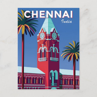 Vintage travel city Chennai India vacation retro Postcard