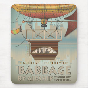 Vintage Travel City of Babbage Airship Mouse Mat