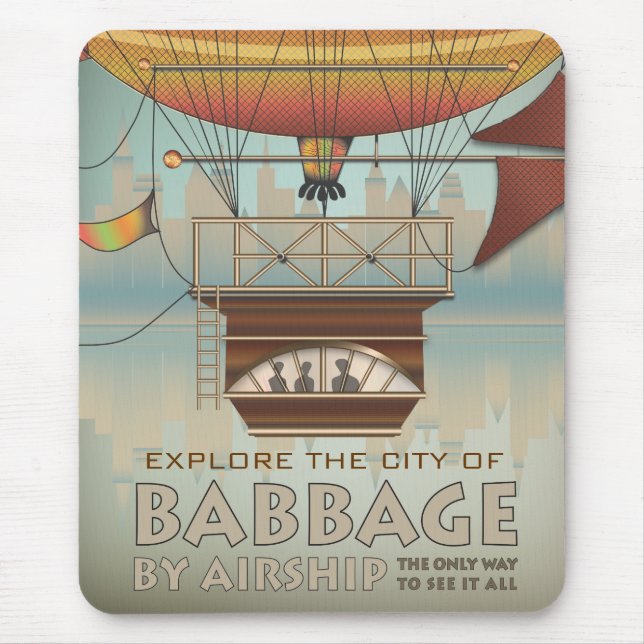 Vintage Travel City of Babbage Airship Mouse Mat (Front)