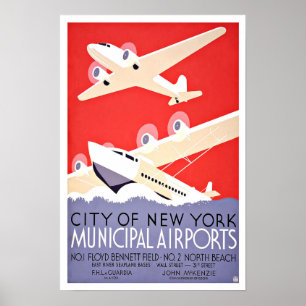 Vintage Travel City of New York Airports Poster