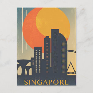 Vintage travel city Singapore skyline retro Postcard