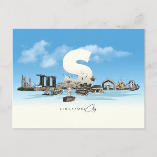 Vintage travel city Singapore skyline retro  Postcard