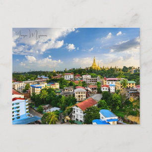 Vintage travel city Yangon Myanmar Buddhism Altar Postcard
