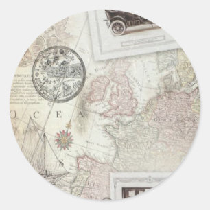 Vintage travel classic round sticker